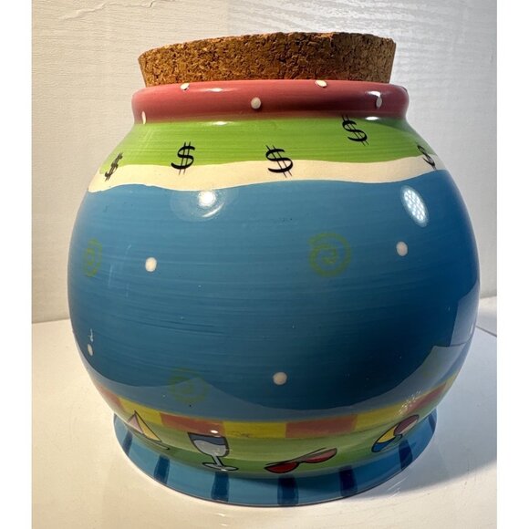 Vacation Money Ceramic Jar With Cork Lid Bella Casa By Ganz 5" Tall - Picture 3 of 7